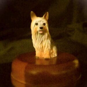 Delightful Tiny Terrier music box, 2 3/4"round